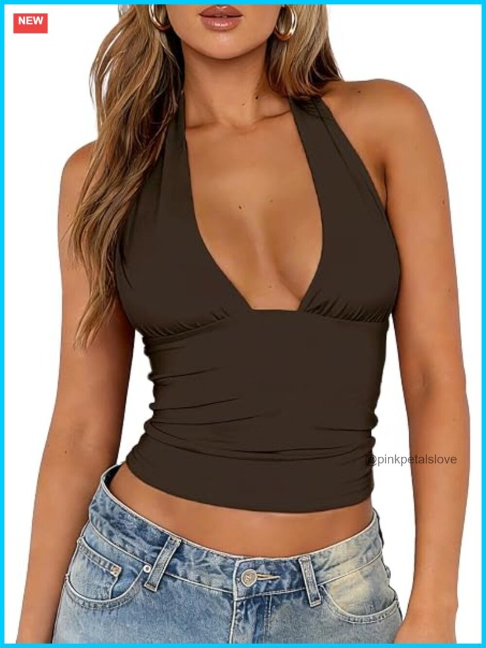 Sexy Halter Neck Backless Crop Tank Top Deep V Neck Slim Fit Y2K Summer Top